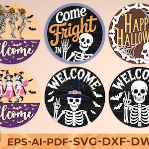 Halloween Laser Sign Bundle Svg, Round door hanger, Glowforge laser file, Cricut cut file, Fall welcome sign, Spooky svg, Digital download