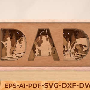 Meerlaagse papa SVG, visserij scène svg, vissen Svg lasergesneden, grappige visliefhebber, cadeau voor papa, lasergesneden bestanden
