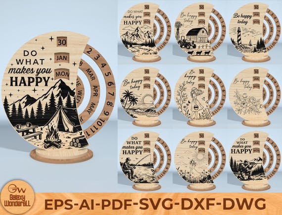 Perpetual Calendar SVG, Wooden Desk Calendar Laser Cut File, Engraved Date Wheel, Glowforge SVG, Wood Sign Decor, DIY Calendar Design