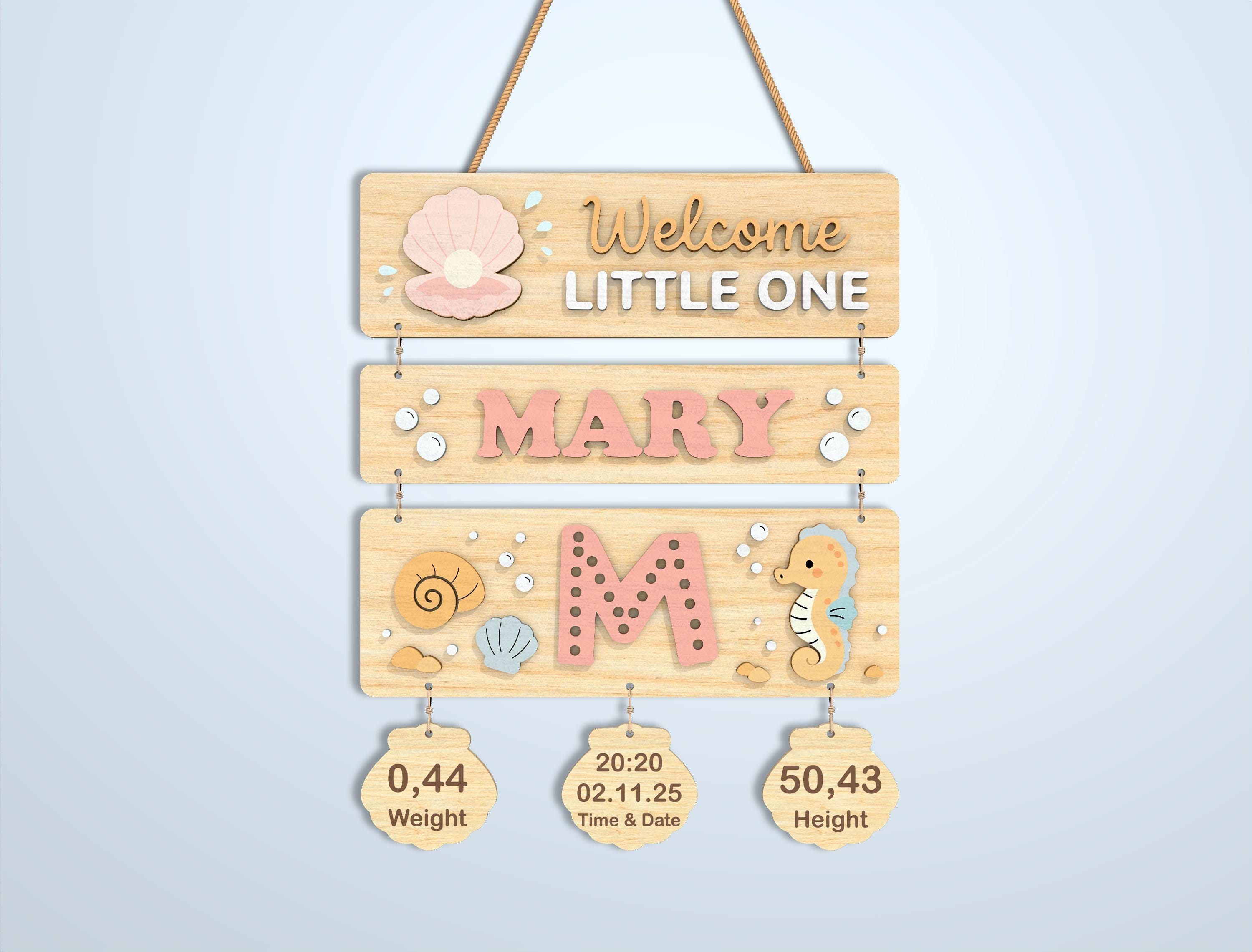 Baby Name Sign SVG Laser Cut File, Personalized Newborn Stats Sign ...