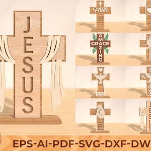 Christian standing cross bundle, cross stand laser cut, religious quotes svg,Jesus Christ, bible verses, wood layered cross,Digital download