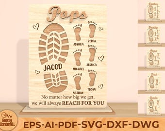 Personalized Dad Footsteps Stand decor SVG, Dad Footsteps svg, Gift for Dad, Fathers Day svg, Fathers Day Gifts svg, Glowforge svg files