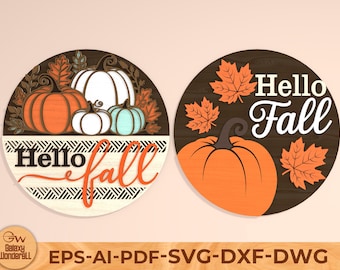 Zawieszka na drzwi „Hello Fall” SVG: Dyniowy znak powitalny, pliki wycinane laserowo