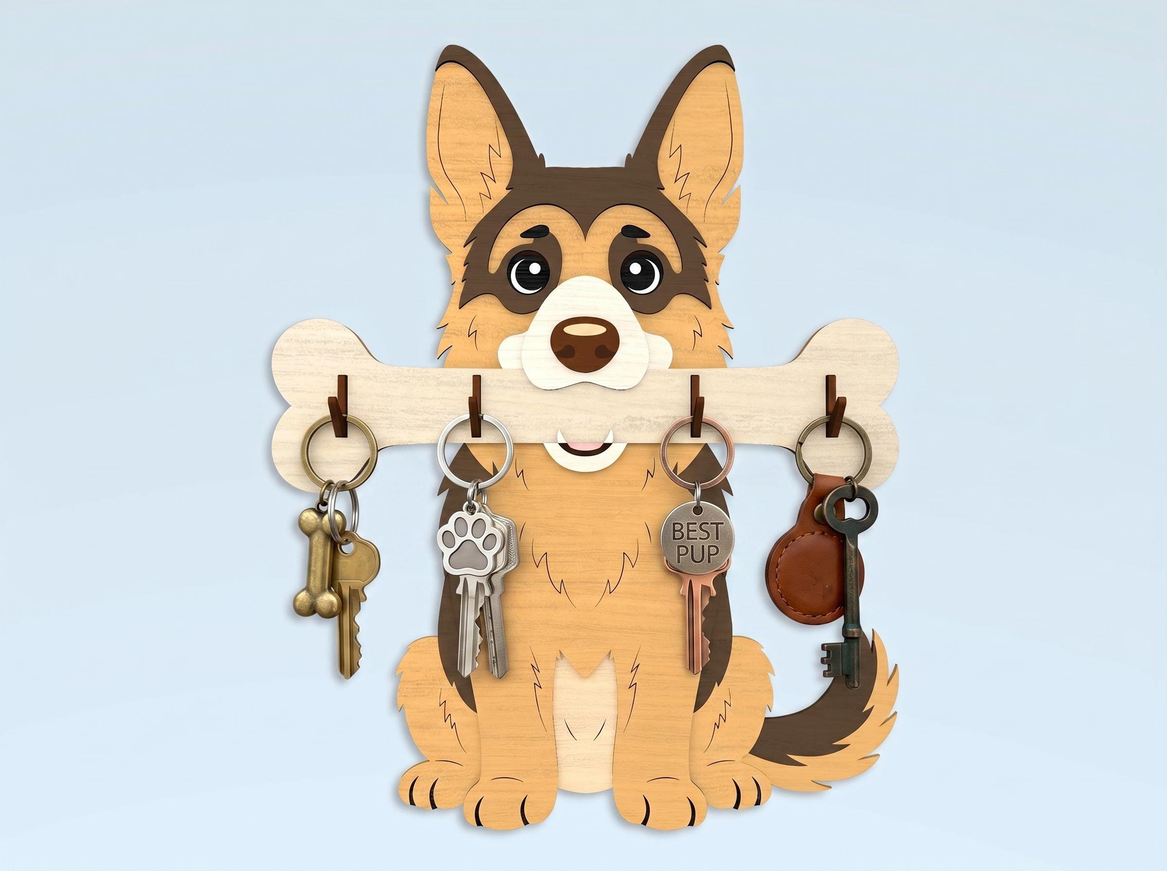 Dog Key Holder Laser Cut Bundle, Wooden Entryway Wall Organizer