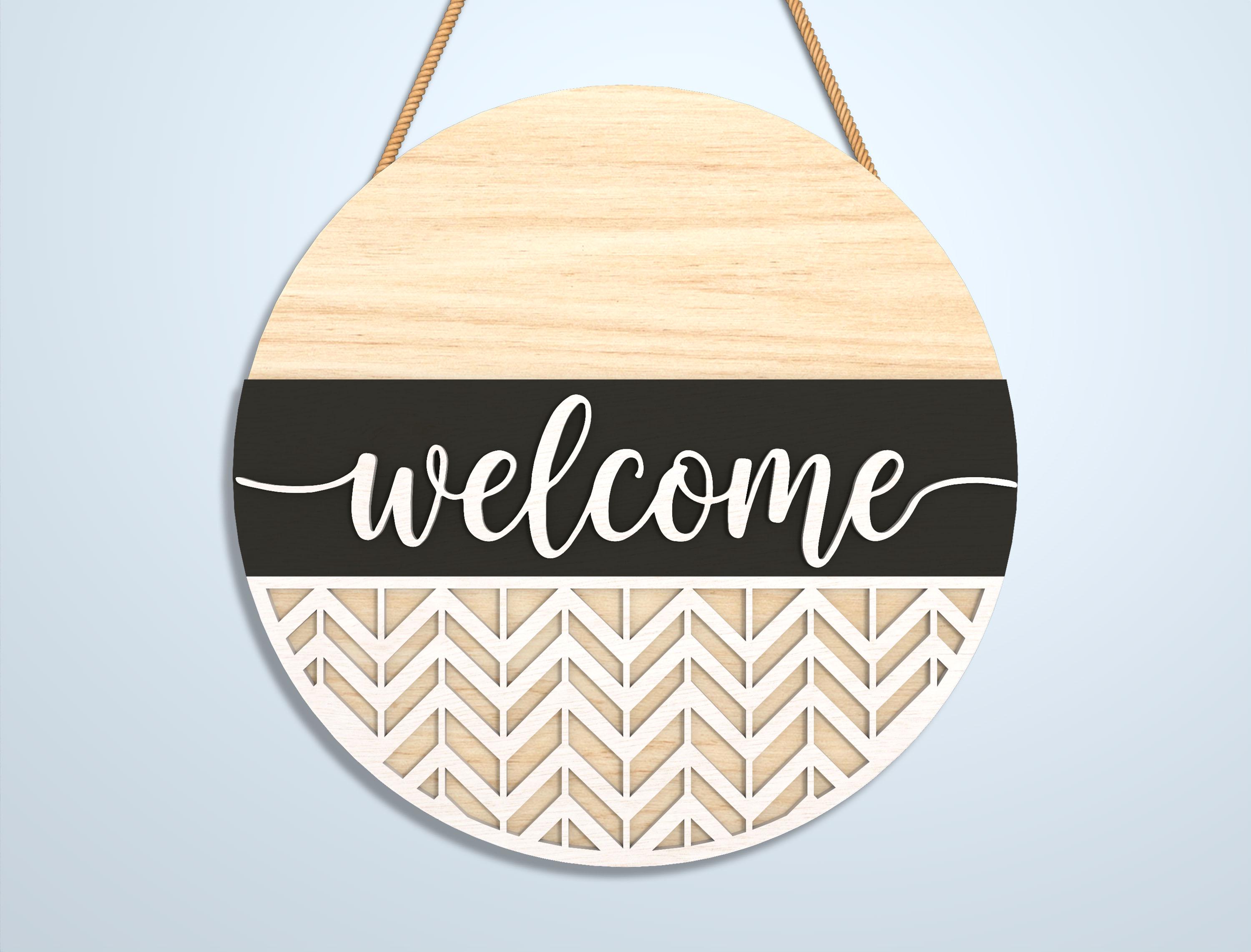 Geometric Welcome Door Sign Laser Cut SVG, Modern Round Wall Decor ...