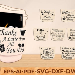 Paquete de porta tarjetas de regalo para maestros, porta tarjetas de regalo cortado con láser, porta tarjetas de regalo para café, archivos Svg listos para cortar con láser Glowforge