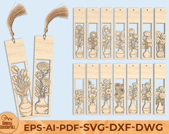 Floral Bookmark Bundle Laser Cut Files, Flower Wood Bookmark SVG, Engraved Bookmarks Template, Glowforge Laser Cut File SVG