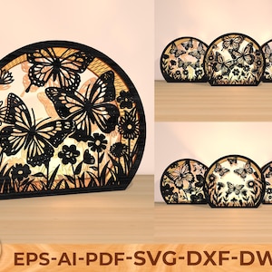 Butterfly Floral Light Box SVG, Layered 3mm Wood Laser Cut Files, Nature Shadow Box Template for CNC, DIY Home Decor Panel