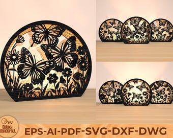 Butterfly Floral Light Box SVG: Layered Wood Laser Cut Template