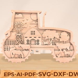 Multilayer Tractor Farmhouse SVG Laser Cut Files, Farm tractor SVG,  5 Layer Art Piece for Glowforge, Glowforge files, Laser File Wood