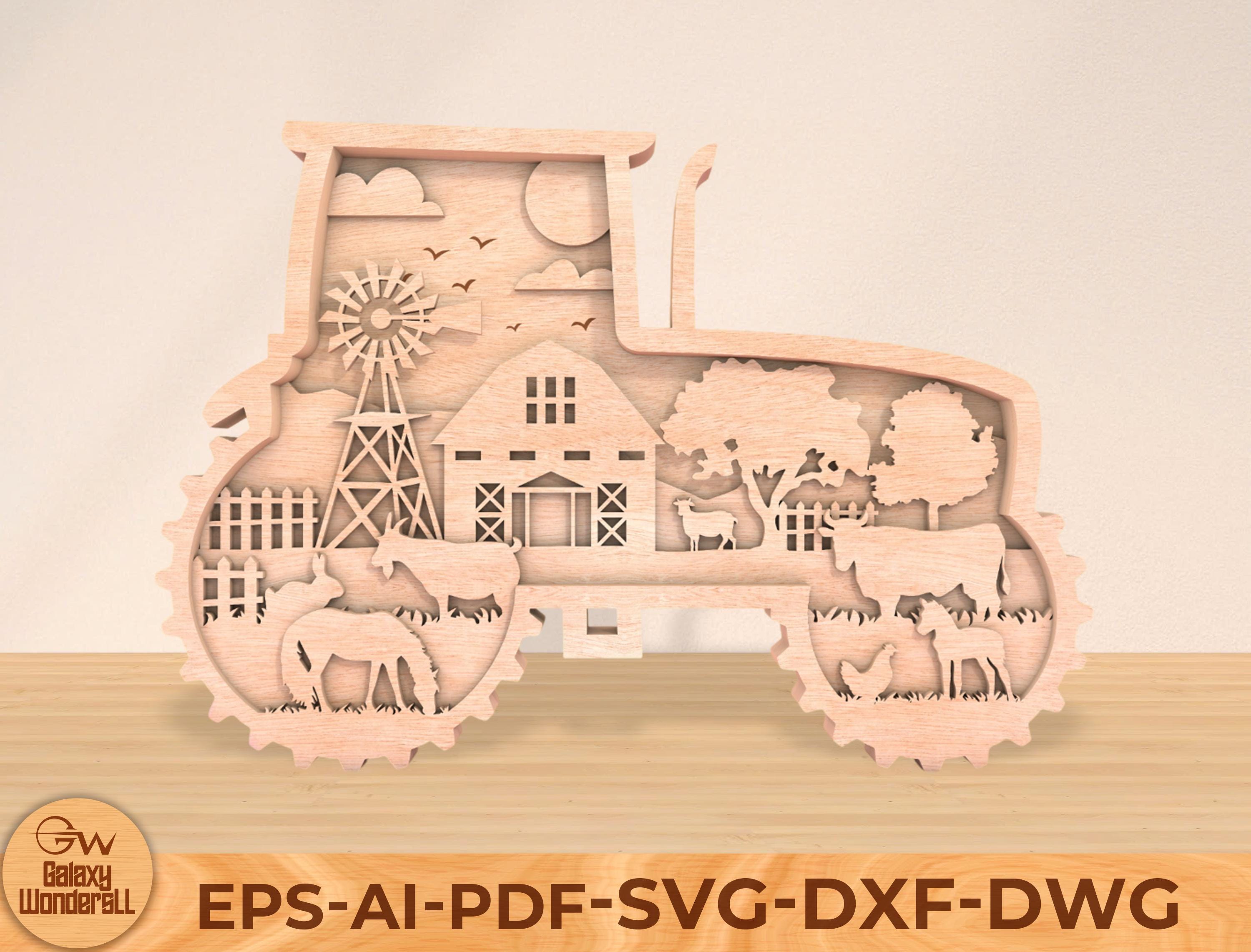 Multilayer Sign Tractor Multilayer Tractor Farmhouse SVG Laser Cut Files, Farm Tractor SVG, 5 ...