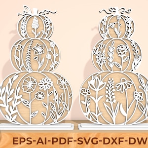 Floral Stacked Pumpkins SVG, Fall Svg, Pumpkin Halloween decor template, Thanksgiving svg, Files Laser cut, Glowforge Digital Download