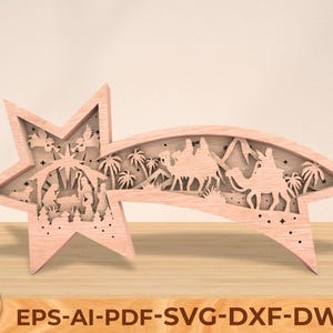 Merry Christmas Nativity Star Decoration, Christmas Nativity Scene Laser File, 3D Svg Christmas Laser Cutting File, Christmas wall decor