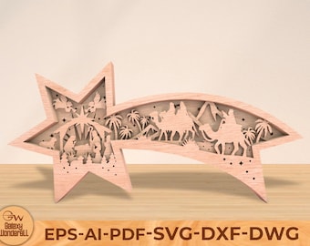 Merry Christmas Nativity Star Decoration, Christmas Nativity Scene Laser File, 3D Svg Christmas Laser Cutting File, Christmas wall decor