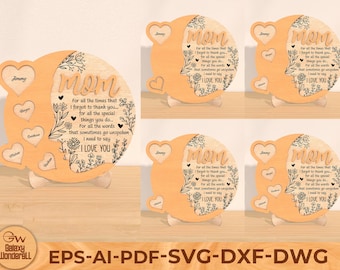 Mother's Day Stand Laser Cut File, Mother's Day Gift from Kids, Mother's Day Svg File and Laser Cut Mothers Day Glowforge Files,Mom gift svg