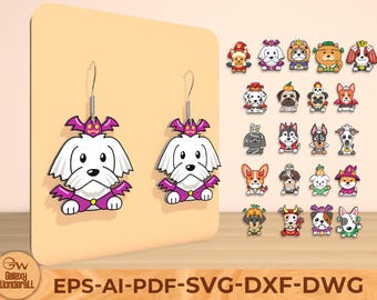 Halloween Dog Ghost Earrings SVG: Laser Cut File (Digital Download