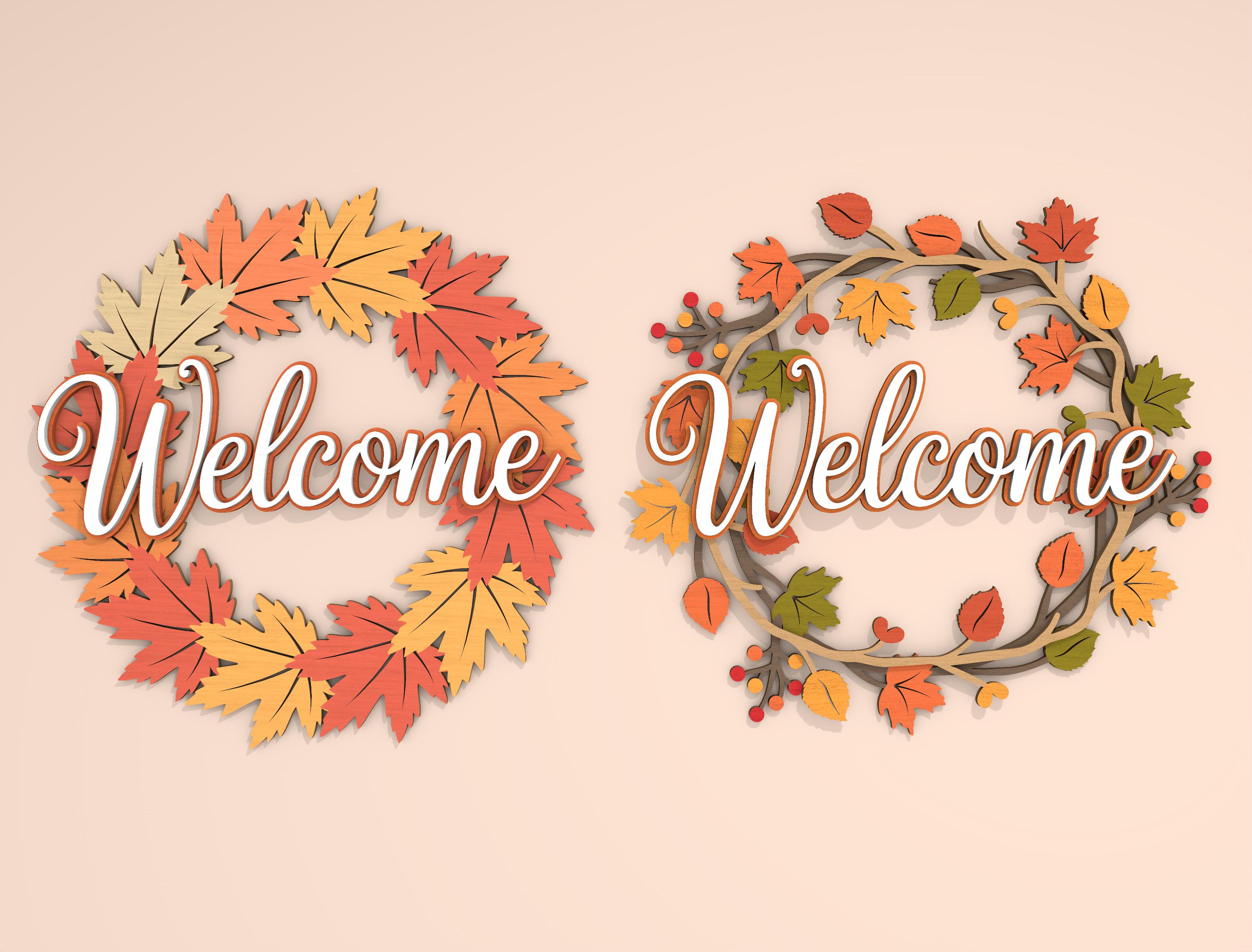 Leaves Welcome Sign SVG: Autumn Door Hanger Laser Cut File - Etsy