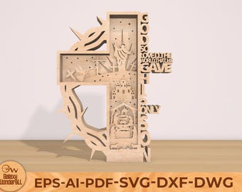 Multilayer Easter Christian Cross Laser Svg, Jesus And Cross Svg, Cross Svg, Jesus Svg, Faith Svg, Laser Cut Files, Glowforge Files