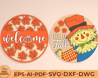 Welcome Fall Pattern Sign: Laser Cut SVG File, Autumn Decor (Digital Download