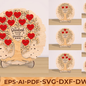 Placa de árvore genealógica de madeira personalizada, presentes para o dia das mães svg, presente para o pai, avós, aniversário, presente de aniversário, arquivos svg Glowforge