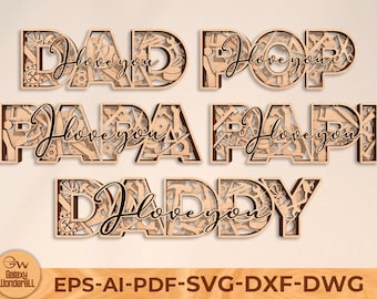 Papá, te amo SVG: Archivo de corte láser multicapa (descarga digital)