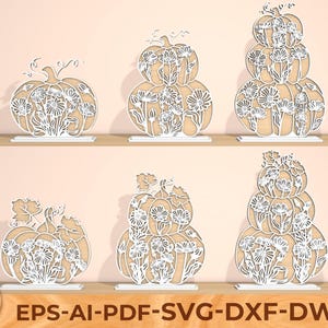 Floral Stacked Pumpkins SVG, Fall Svg, Pumpkin Halloween decor template, Thanksgiving svg, Files Laser cut, Glowforge Digital Download