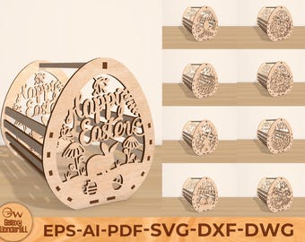 Easter Bunny Egg Holder Basket SVG, Bunny and Egg Easter gift basket cutting files, Easter Egg Basket Design, Laser Cut Easter Basket Design