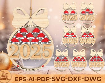 Personalized Family Ornament 2025 SVG: Laser Cut Christmas Keepsake (Digital File)