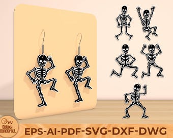 Dancing Skeleton Earrings SVG Bundle: Halloween Laser Cut Files (Digital Download