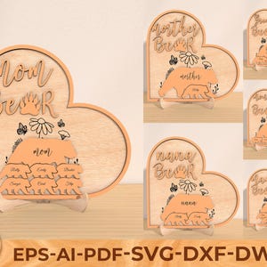 Personalisierte Bärenfamilie Puzzle, Mama Bär Schnittdatei, Familie Wohnkultur, Geschenk für Kinder, Familienpuzzle, Glowforge svg-Dateien laser geschnitten