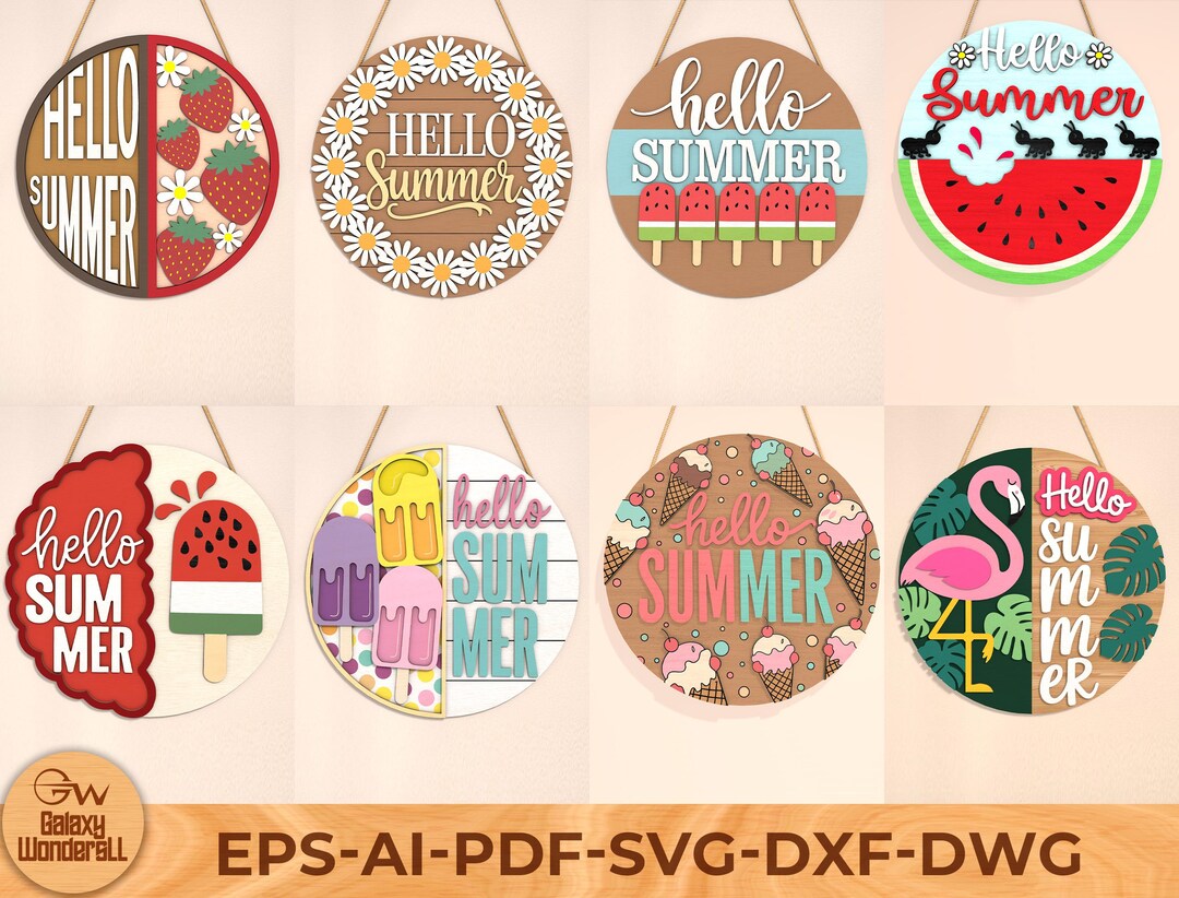 Summer Laser Cut Sign Bundle SVG: Welcome Door Hanger (digital Download ...