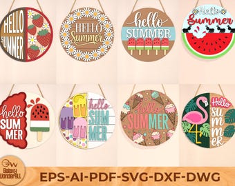Sommer Laser Cut Zeichen Bundle SVG: Willkommen Türschild (Digitaler Download
