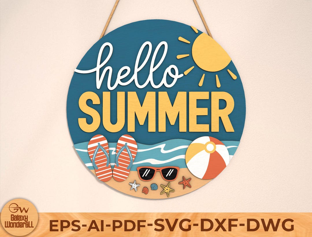 Hello Summer Door Hanger SVG: Laser Cut File (digital Download) - Etsy