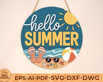 Hello Summer Door Hanger SVG: Laser Cut File (Digital Download)