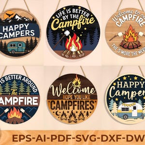 Paquete de letreros láser para camping, colgador de puerta redondo SVG, decoración de letreros para camping, decoración de verano, archivo láser Glowforge, Cricut, descarga digital