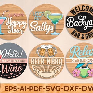 Zomerterras lasertekenbundel SVG, ronde deurhanger svg, welkomstbord voordeur, Glowforge laserbestand, Cricut gesneden bestand, digitale download