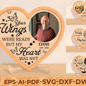 Wooden Heart Memorial Frame For Grandparents With Stand Svg, 3D laser cut frame, Memorial Sign svg, Loss Of Loved One, Memorial Gifts Svg