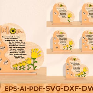 Personalized Sunflower Mom Round Sign SVG, Sunflower Mother Heart Sign SVG, Mother&#39;s Day Gifts svg,Laser cut files, Glowforge svg files