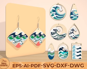 Waves Earrings SVG: Geometric Laser Cut File (Digital Download)