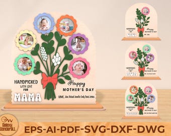 Mother's Day Flower Photo Bouquet SVG, Gift for Mom GiGi Grandma Laser, Flower File, Mother's Flower Photo Sign, Laser Ready File