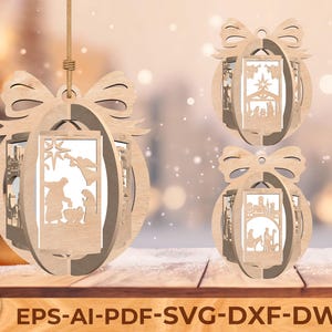 Nativity Scene Christmas Lantern SVG , 3D Layered Religious Ornament Bundle , Laser Cut Files for Cricut Glowforge , Christian Xmas Decor