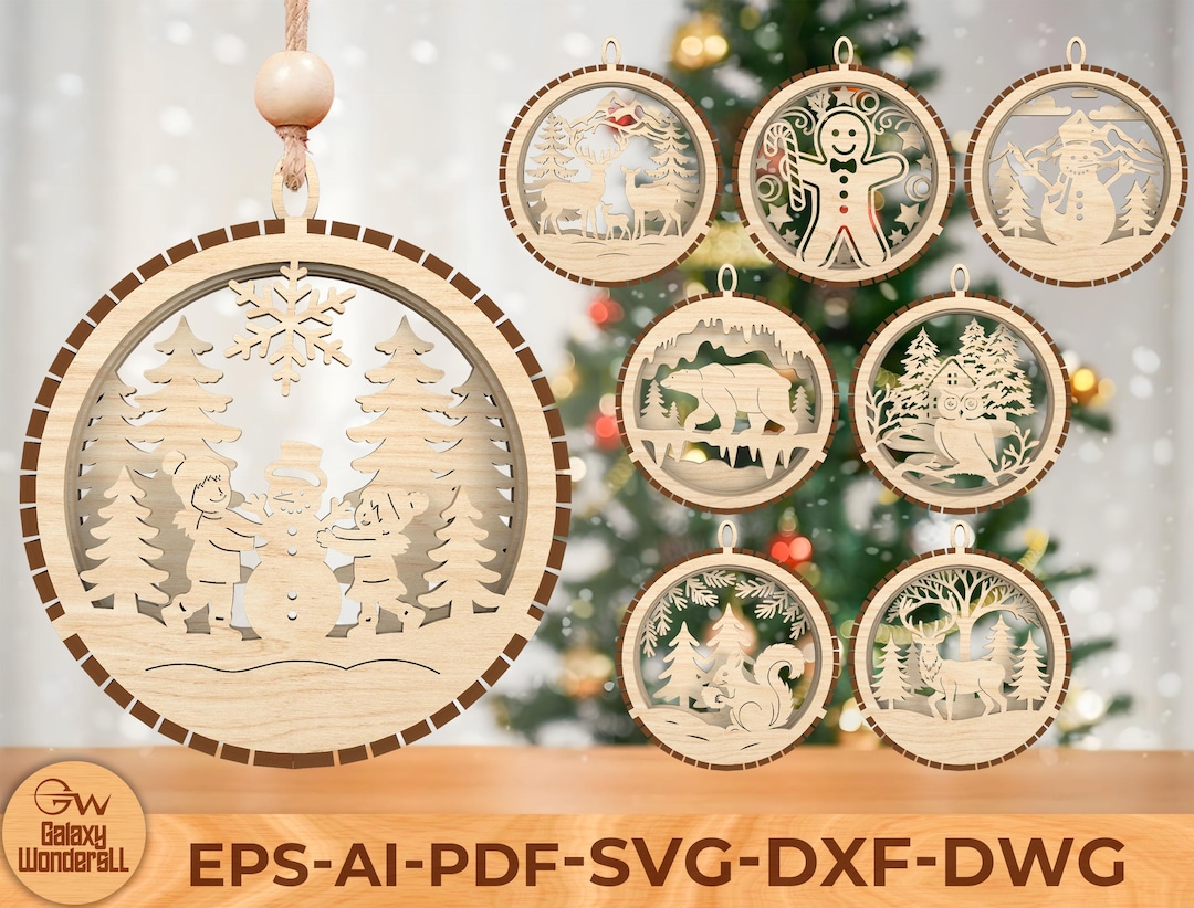Layered Christmas Ornament SVG Bundle, Winter Scene Laser Cut Files ...