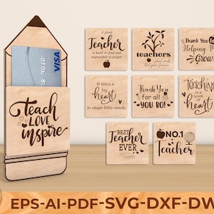 Bundle Pencil Gift Card Holder SVG, Teacher Appreciation Gifts Laser Cut File, Back to school, First day of School Kids gift to teacher svg
