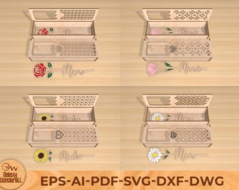 Stand rose flowers with box laser cut svg,Mother‘s Day Stand Laser Cut, Mother’s Day Glowforge Vector Template, Mothers Day Gift