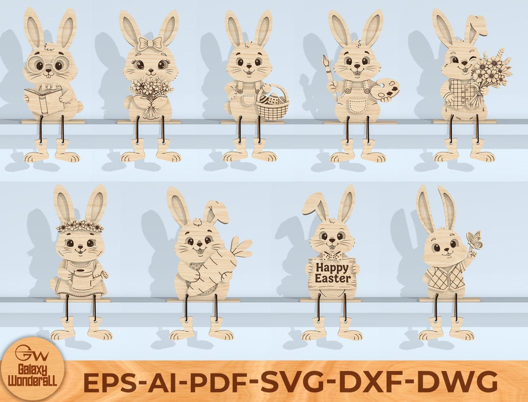 Easter Bunny Shelf Sitters SVG Laser Cut File, Wooden Dangling Leg ...