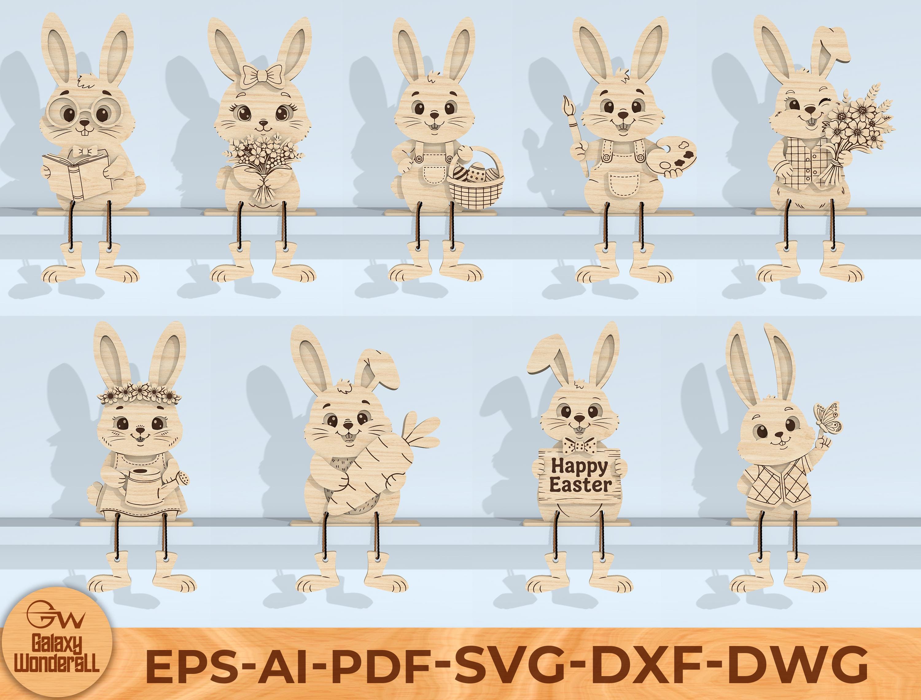 Easter Bunny Shelf Sitters SVG Laser Cut File, Wooden Dangling Leg ...