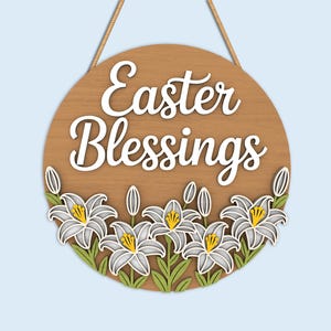 Easter Round Sign SVG Bundle, He Is Risen Door Hanger, Bunny Welcome Easter Decor, bunny easter svg, christian easter, Laser Cut Files image 8