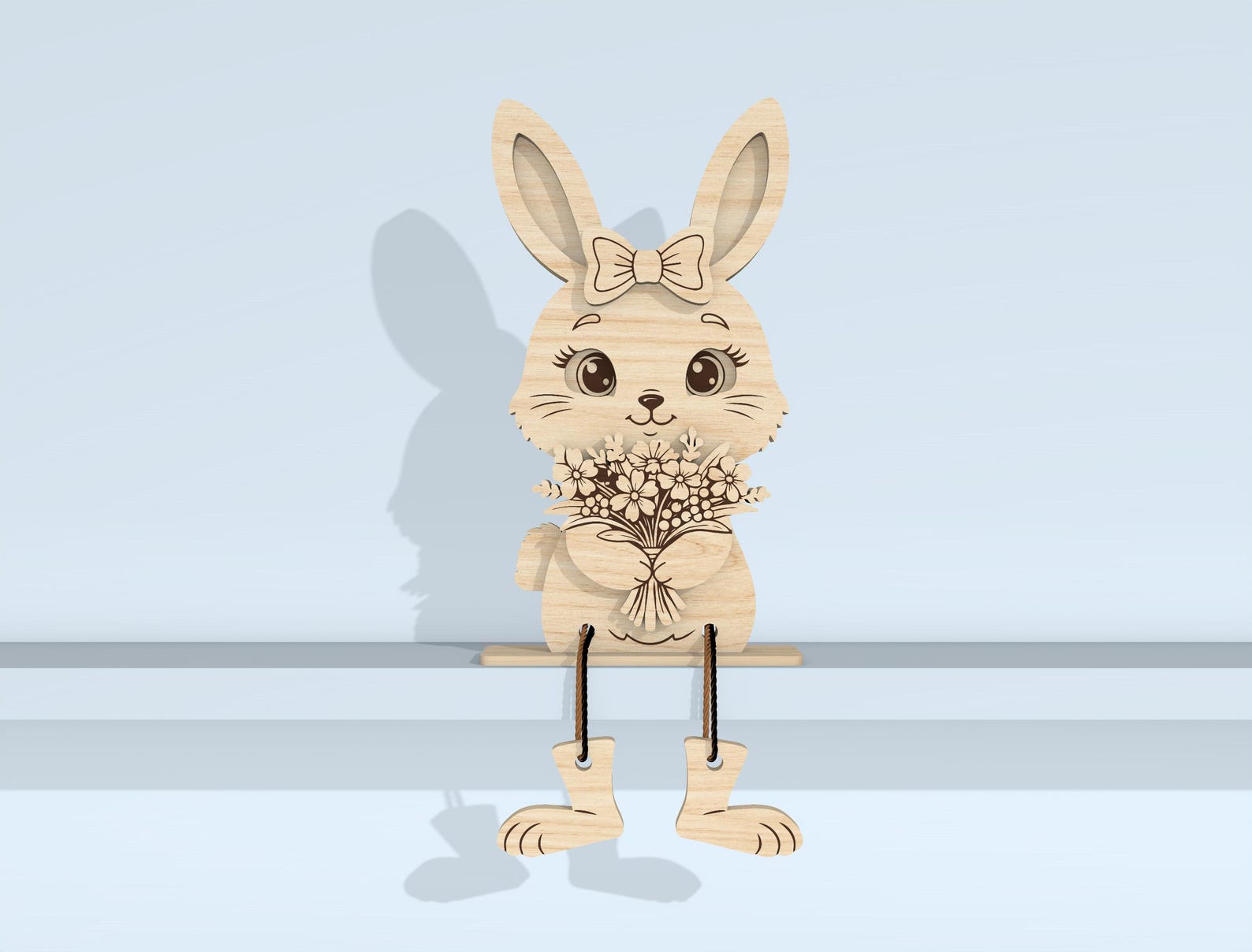 Easter Bunny Shelf Sitters SVG Laser Cut File, Wooden Dangling Leg ...