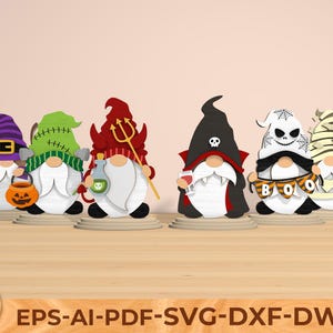 Halloween standing Gnome SVG Laser Cut Files, Pumpkin Standee Layered Wood Decor, Cute Witch Ghost Candy Gnome , Digital File for Glowforge