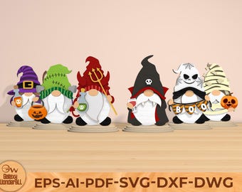 Halloween Gnome SVG Laser Cut Files: Witch, Ghost, Pumpkin Standee (Digital File)